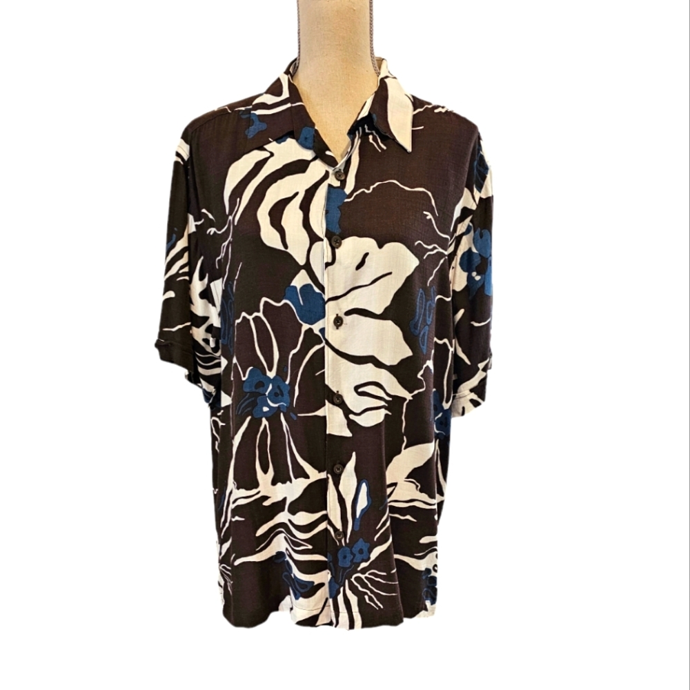🚨EUC Cubavera Men's Brown Tropical Short  Sleeve Button Down Shirt